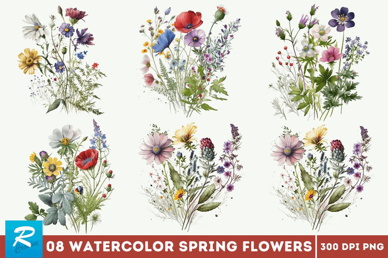 Watercolor Spring Flowers Background Sublimation Regulrcrative 