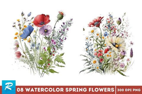 Watercolor Spring Flowers Background Sublimation Regulrcrative 