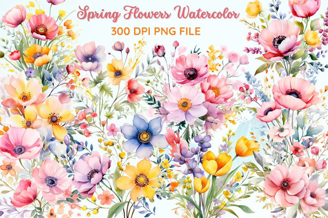 Watercolor Spring Flowers bundle Sublimation Regulrcrative 