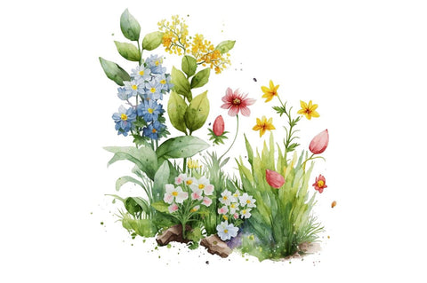Watercolor Spring Garden Clipart Bundle Sublimation Regulrcrative 