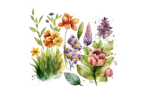 Watercolor Spring Garden Clipart Bundle Sublimation Regulrcrative 