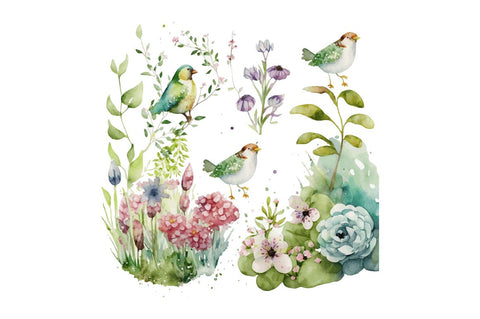 Watercolor Spring Garden Clipart Bundle Sublimation Regulrcrative 