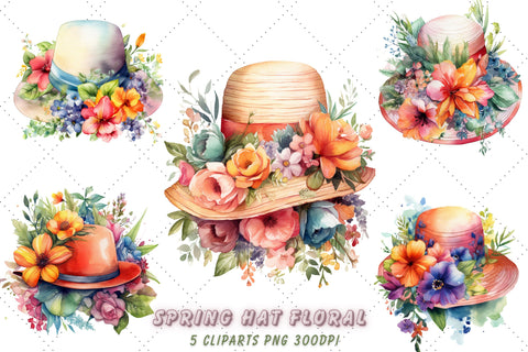 Watercolor Spring Hat Floral Clipart Sublimation FloridPrintables 