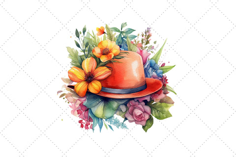 Watercolor Spring Hat Floral Clipart Sublimation FloridPrintables 