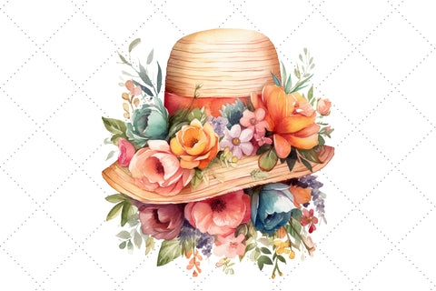 Watercolor Spring Hat Floral Clipart Sublimation FloridPrintables 