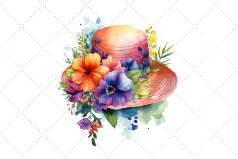 Watercolor Spring Hat Floral Clipart Sublimation FloridPrintables 