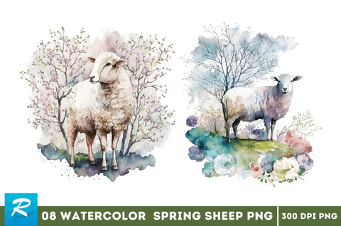 Watercolor Spring Sheep Bundle Sublimation Regulrcrative 
