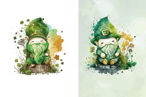 Watercolor St Patricks Day Gnome Clipart Bundle Sublimation Regulrcrative 