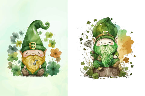 Watercolor St Patricks Day Gnome Clipart Bundle Sublimation Regulrcrative 