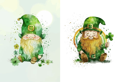 Watercolor St Patricks Day Gnome Clipart Bundle Sublimation Regulrcrative 