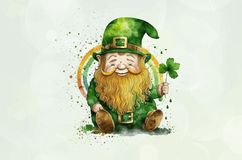 Watercolor St Patricks Day Gnome Clipart Bundle Sublimation Regulrcrative 