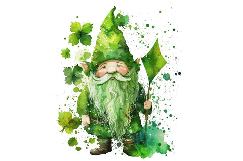 Watercolor St. Patricks Happy Green Gnome Clipart Bundle Sublimation Regulrcrative 