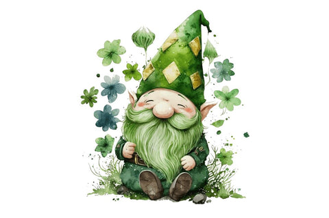 Watercolor St. Patricks Happy Green Gnome Clipart Bundle Sublimation Regulrcrative 