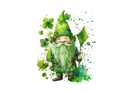 Watercolor St. Patricks Happy Green Gnome Clipart Bundle Sublimation Regulrcrative 