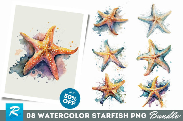 Watercolor Starfish Clipart Bundle Sublimation Regulrcrative 