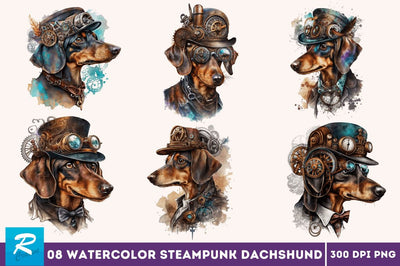 Watercolor Steampunk Dachshund Bundle Sublimation Regulrcrative 