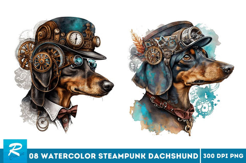 Watercolor Steampunk Dachshund Bundle Sublimation Regulrcrative 