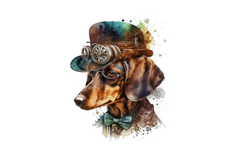 Watercolor Steampunk Dachshund Bundle Sublimation Regulrcrative 