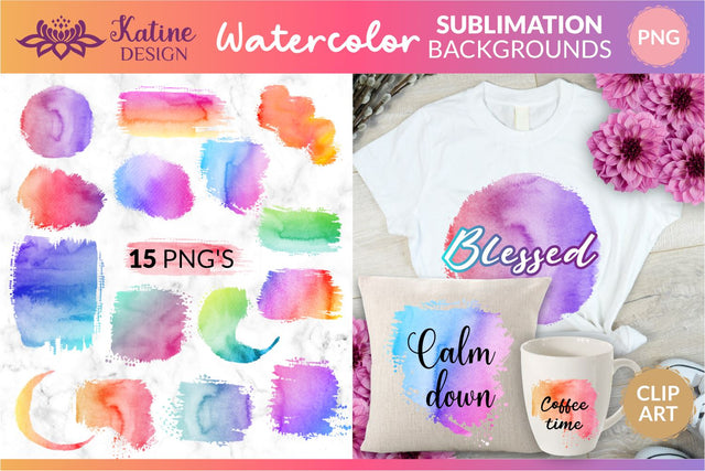 Watercolor Sublimation Backgrounds Bundle Paint splash, watercolor splashes png, paint splash png, paint splatter png, Sublimation Backgrounds, watercolor splotch, watercolor texture, sublimation bundle, design elements, watercolor splash background Sublimation KatineDesign 