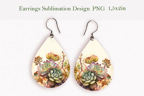 Watercolor succulents teardrop earrings sublimation bundle Sublimation LuckyTurtleArt 