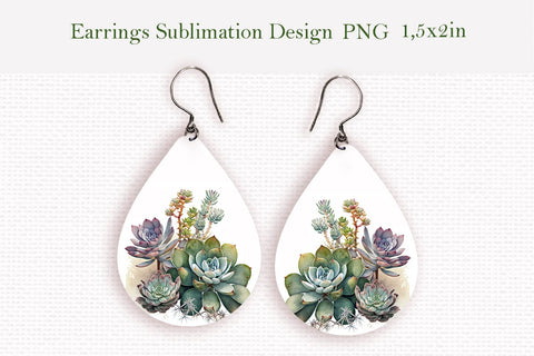 Watercolor succulents teardrop earrings sublimation bundle Sublimation LuckyTurtleArt 