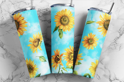 Watercolor Sunflower 20 oz Skinny Tumbler Sunflower Sky Sublimation Tumbler Design Digital Download PNG Sublimation TumblersByPhill 
