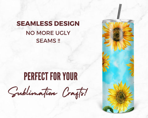 Watercolor Sunflower 20 oz Skinny Tumbler Sunflower Sky Sublimation Tumbler Design Digital Download PNG Sublimation TumblersByPhill 