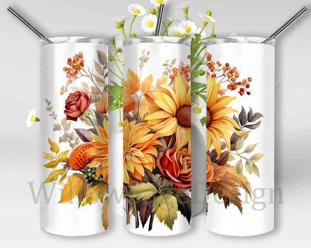 Watercolor Sunflower 20oz Skinny Tumbler Png, Sunflower Tumbler, Watercolor Sunflower Tumbler, Floral Tumbler Wrap Design, Digital Download File Sublimation WillowSageDesign 