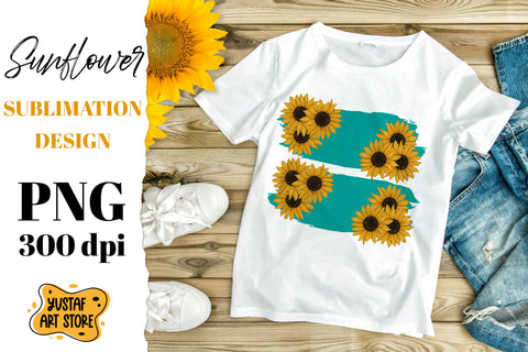 Watercolor Sunflower and turquoise stroke sublimation design Sublimation Yustaf Art Store 