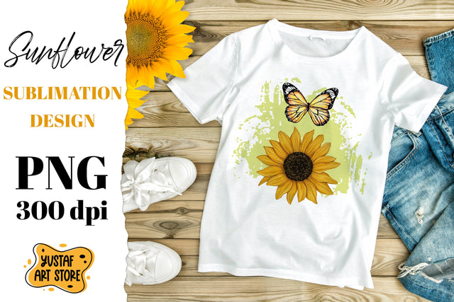 Watercolor Sunflower and yellow butterfly sublimation design Sublimation Yustaf Art Store 