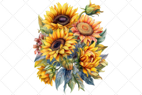 Watercolor Sunflower Bouquet Clipart Bundle, Sublimation, Sunflower Bouquet Sublimation FloridPrintables 