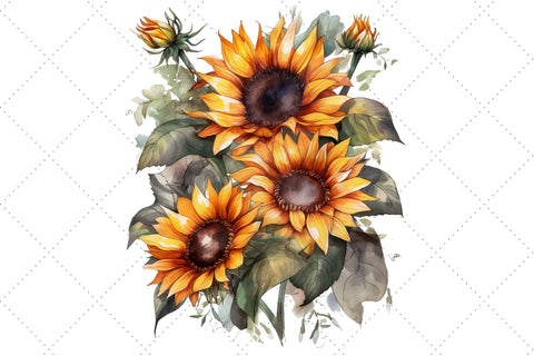 Watercolor Sunflower Bouquet Clipart Bundle, Sublimation, Sunflower Bouquet Sublimation FloridPrintables 