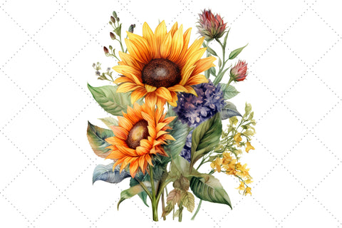 Watercolor Sunflower Bouquet Clipart Bundle, Sublimation, Sunflower Bouquet Sublimation FloridPrintables 