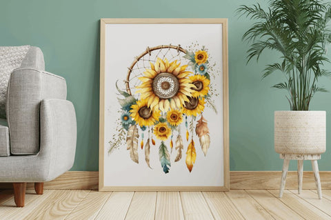 Watercolor Sunflower Dreamcatcher Clipart Bundle Sublimation Regulrcrative 