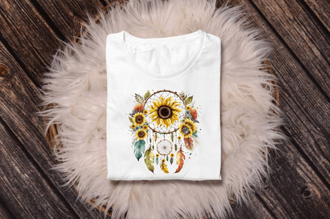 Watercolor Sunflower Dreamcatcher Clipart Bundle Sublimation Regulrcrative 