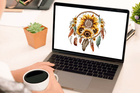 Watercolor Sunflower Dreamcatcher Clipart Bundle Sublimation Regulrcrative 