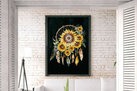 Watercolor Sunflower Dreamcatcher Clipart Bundle Sublimation Regulrcrative 