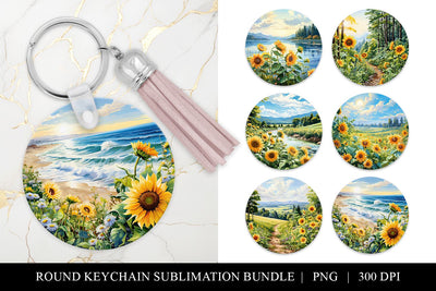 Watercolor Sunflower Round Keychain Sublimation Bundle Sublimation BijouBay 