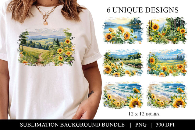 Watercolor Sunflower Sublimation Background PNG's Sublimation BijouBay 