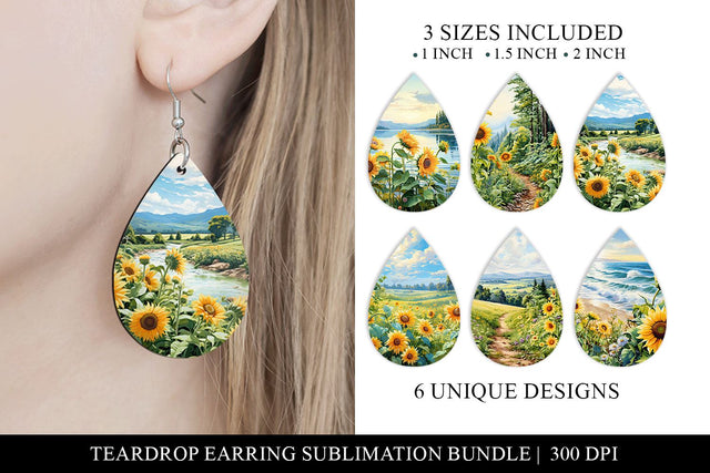 Watercolor Sunflower Teardrop Earring Sublimation Bundle Sublimation BijouBay 