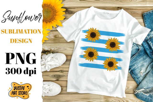 Watercolor Sunflower&blue strips. Summer sublimation design Sublimation Yustaf Art Store 