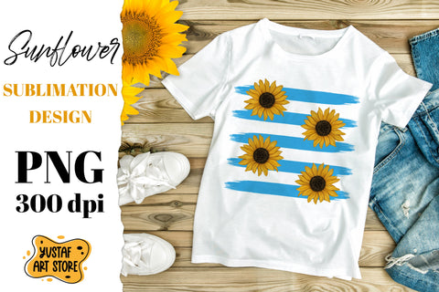 Watercolor Sunflower&blue strips. Summer sublimation design Sublimation Yustaf Art Store 