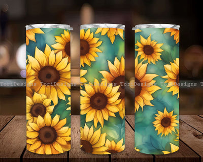 Watercolor Sunflowers 20 oz Skinny Tumbler Sublimation Design Digital Download PNG Sublimation ToriDesigns 