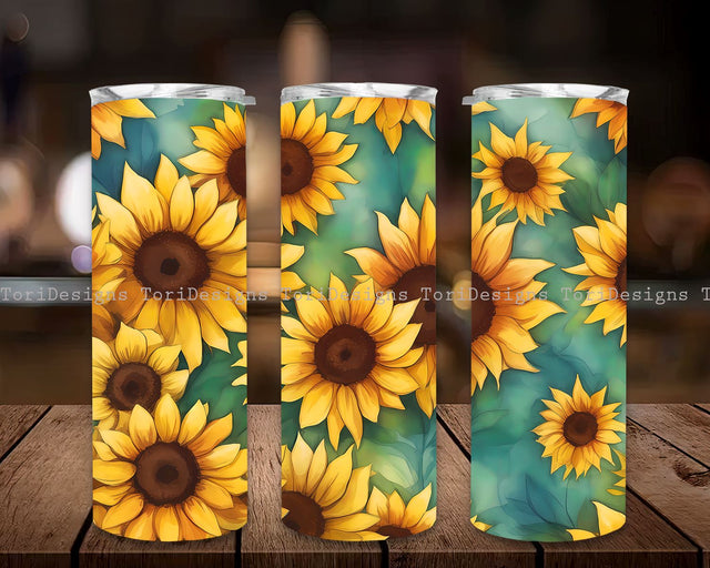 Watercolor Sunflowers 20 oz Skinny Tumbler Sublimation Design Digital Download PNG Sublimation ToriDesigns 
