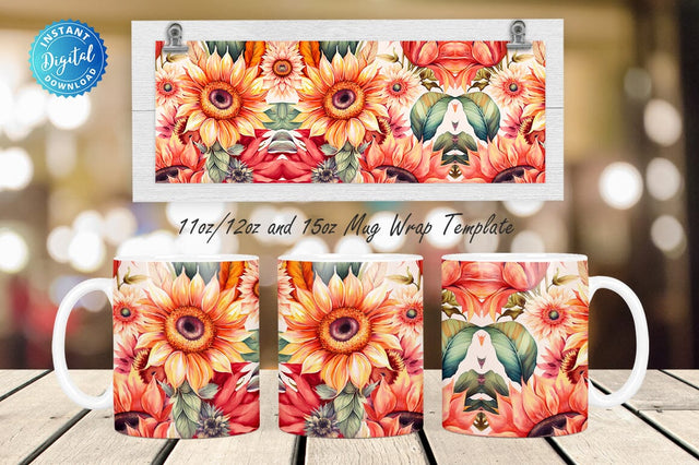 Watercolor Sunflowers Flowers 11, 12 & 15 Oz Mug Sublimation Sublimation Regulrcrative 