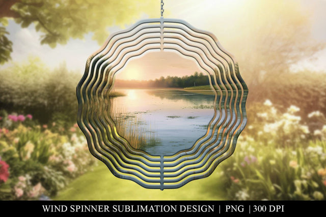 Watercolor Sunset Lake Wind Spinner Sublimation PNG Sublimation BijouBay 