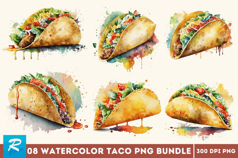 Watercolor Taco clipart Bundle Sublimation Regulrcrative 