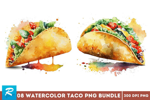 Watercolor Taco clipart Bundle Sublimation Regulrcrative 