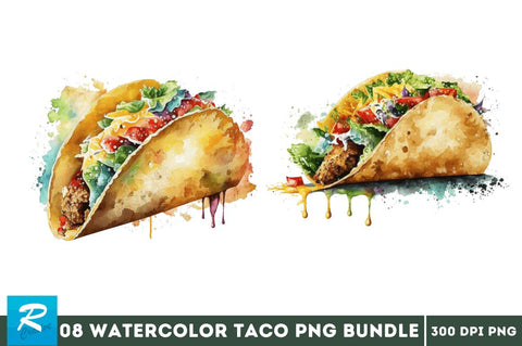 Watercolor Taco clipart Bundle Sublimation Regulrcrative 