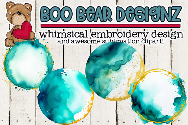 Watercolor Teal and Gold Circles Sublimation Boo Bear Designz 